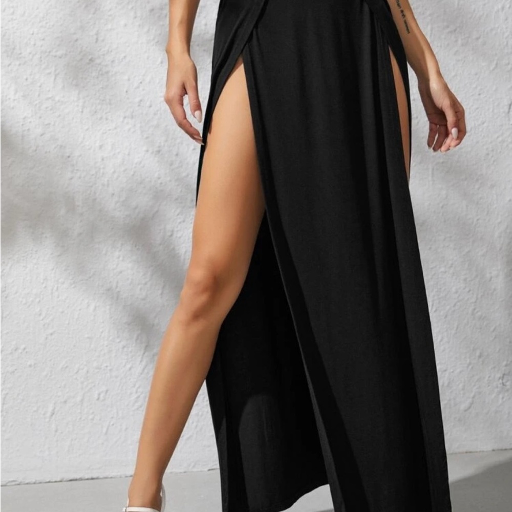 Shein - Black Maxi Slit Skirt Night Out - Picture 2 of 8